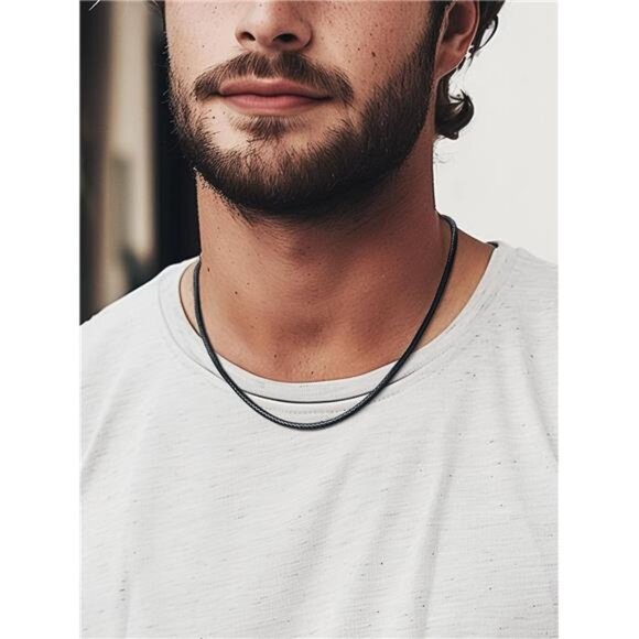 Men Waterproof Braided Leather Necklace Wax Rope Chain, Customize Available - Picture 2 of 7